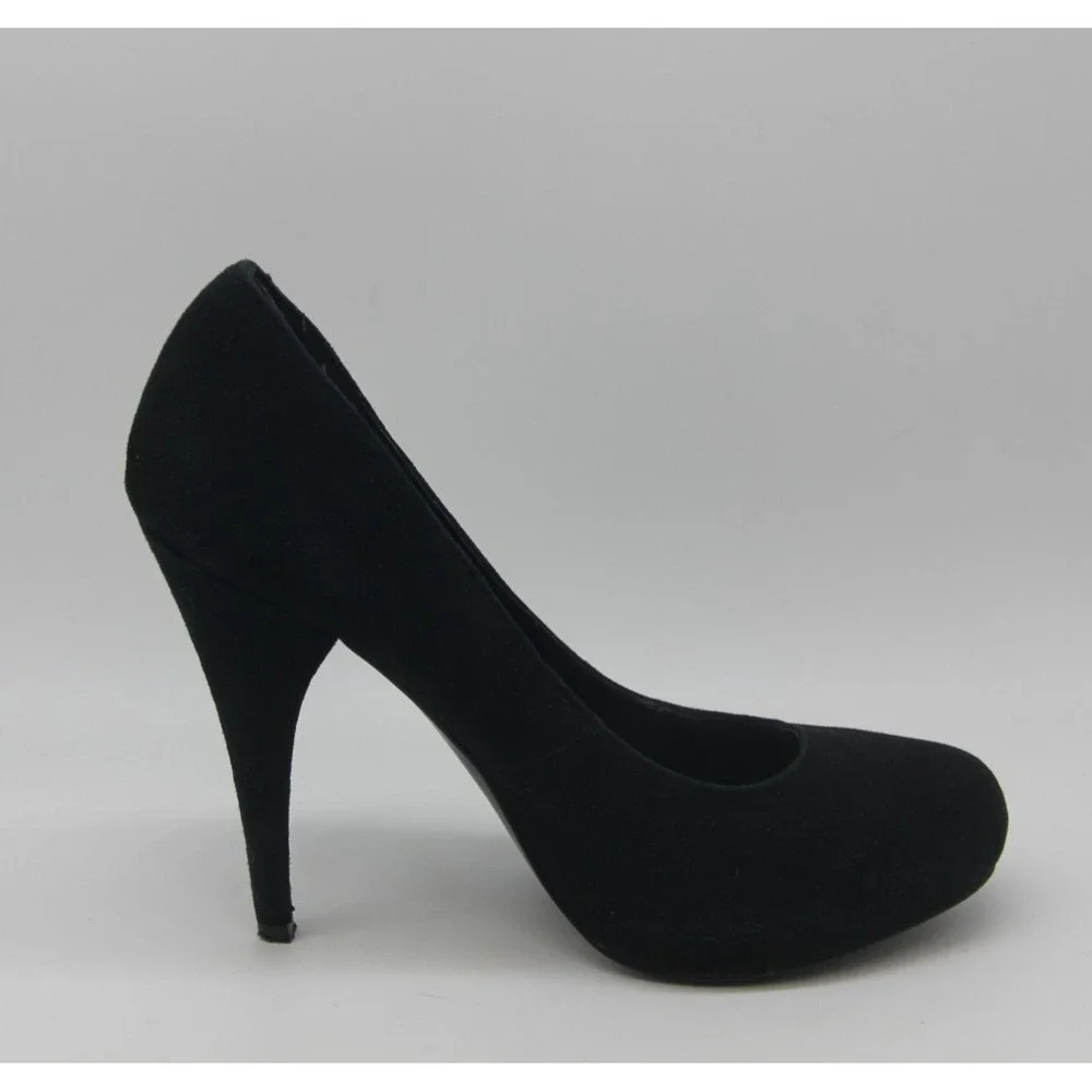 Steve Madden Black Suede Trinitie Heels 7M Platform Glam Night Out Statement Y2K